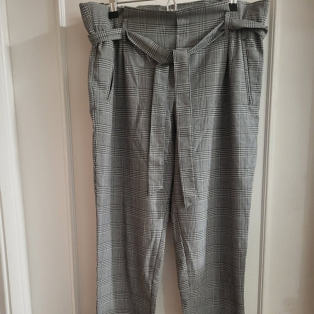 Zara TRF Plaid High-Waisted Paper Bag Waist Pants - Size Medium